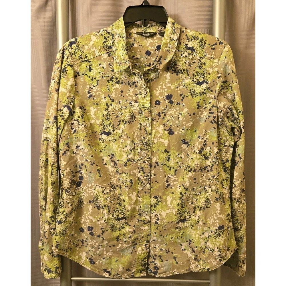 Eddie Bauer Women's Shirt Top Abstract Floral Print All-over Button Up Medium M‎
